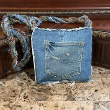 Upcycled Denim Crossbody Bag Handmade Purse w/ Pocket & Magnetic Snap