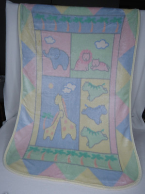 Vintage Riegel Carter s Baby Blanket Jungle Jive Pastel Animals Plush