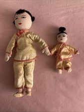 Vintage Hand Made Oriental Cloth Dolls Mum And Baby