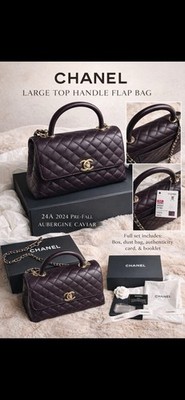 Chanel Coco Handle Large Dark Burgundy Caviar Leather Top Handle Flap Bag Gold H