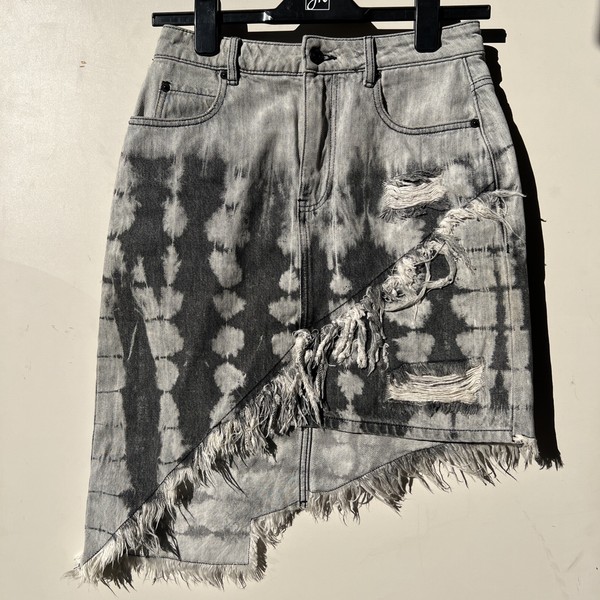 Sass & Bide Designer Grey Tie dye Denim Skirt Size 38 Destressed, Asymmetrical