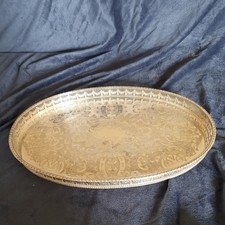 Vintage Silver Plated Serving Tray by VINERS - Chased Galleried Oval - 15 1/2"