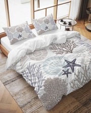 Comforter Sets Queen Size Nautical Coastal Ocean Coral Soft Bedding Duvet Cov...