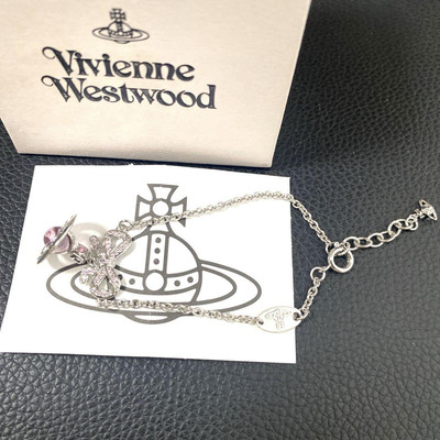 Vivienne Westwood Ribbon Orb Bracelet Pink Silver Top 1.5cm with
