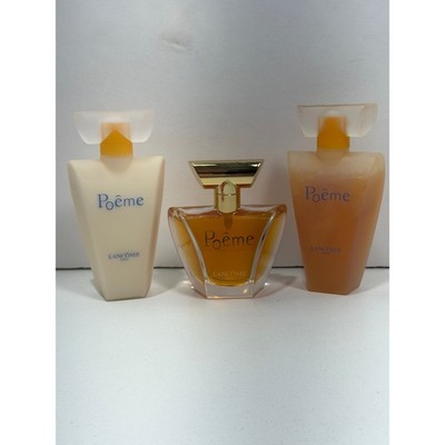 Lancome Poeme 3pc Set 1.7oz EDP Spray 3.4oz Lotion 3.4oz Gel Vintage France
