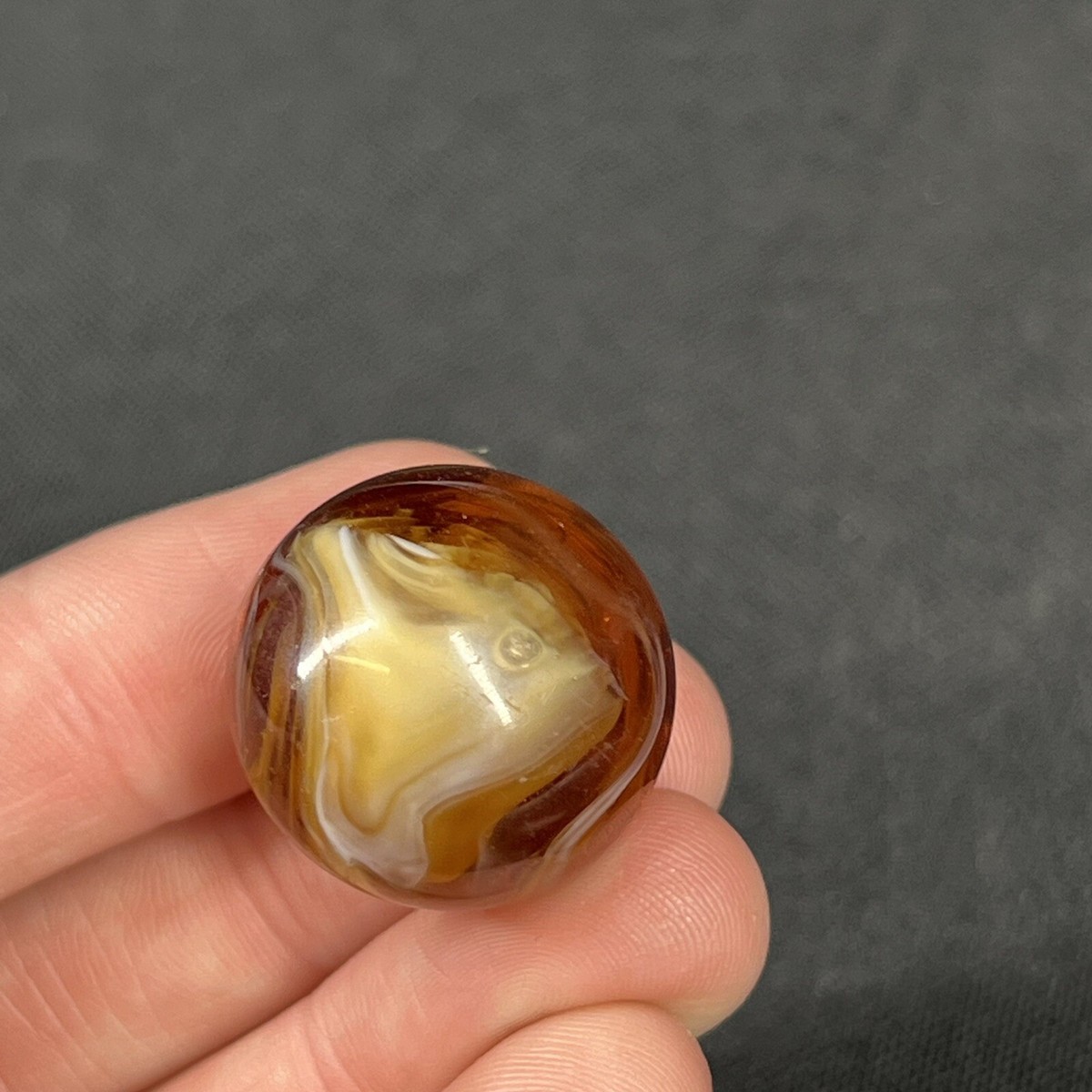 VTG M.F. Christensen Honey Amber Root Bear Slag Glass Marble .88