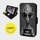 ALIEN MUGSHOT I HATE HUMANS- Faux Leather Flip Phone Case Cover - iPhone/Samsung