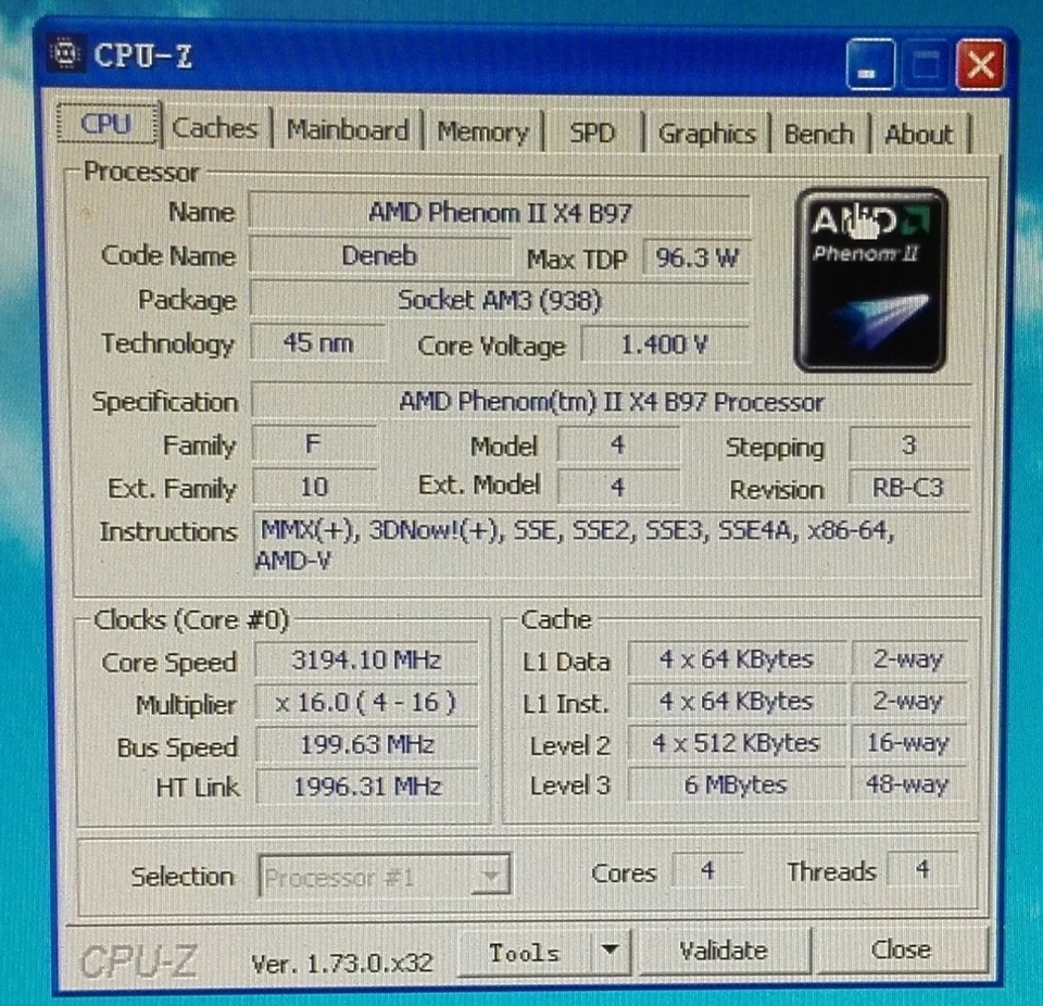 AMD Phenom II X4 B97 Desktop CPU HDXB97WFK4DGM AM2+ AM3 3.2G 95W - Image 3 of 3