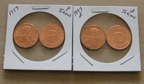 1997 Lincoln penny plus P token (9P3,4) 1997d Lincoln penny plus D token - Picture 2 of 4