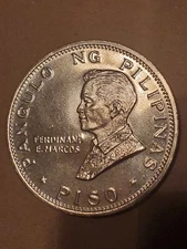 1970 PHILIPPINES Ferdinand Marcos & Pope Paul VI OLD Silver Piso Coin ( RARE)