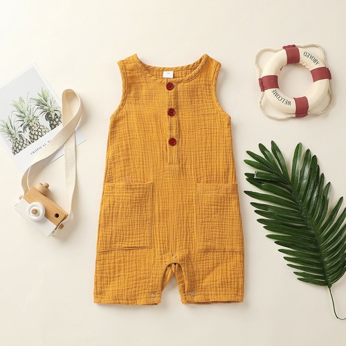 Kleinkind Neugeborenes Baby Mädchen Jungen Leinen Strampler Overall mit Taschen Outfits - Bild 4 von 17