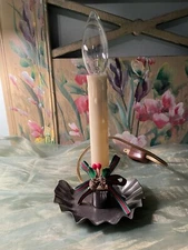VTG Electric Candle Stick Window Light Cream Drip Wax Effect Tin Cut Half Base