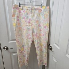 Talbots Womens Floral Print Pants Size 14 Multicolor Pink Resortwear Casual