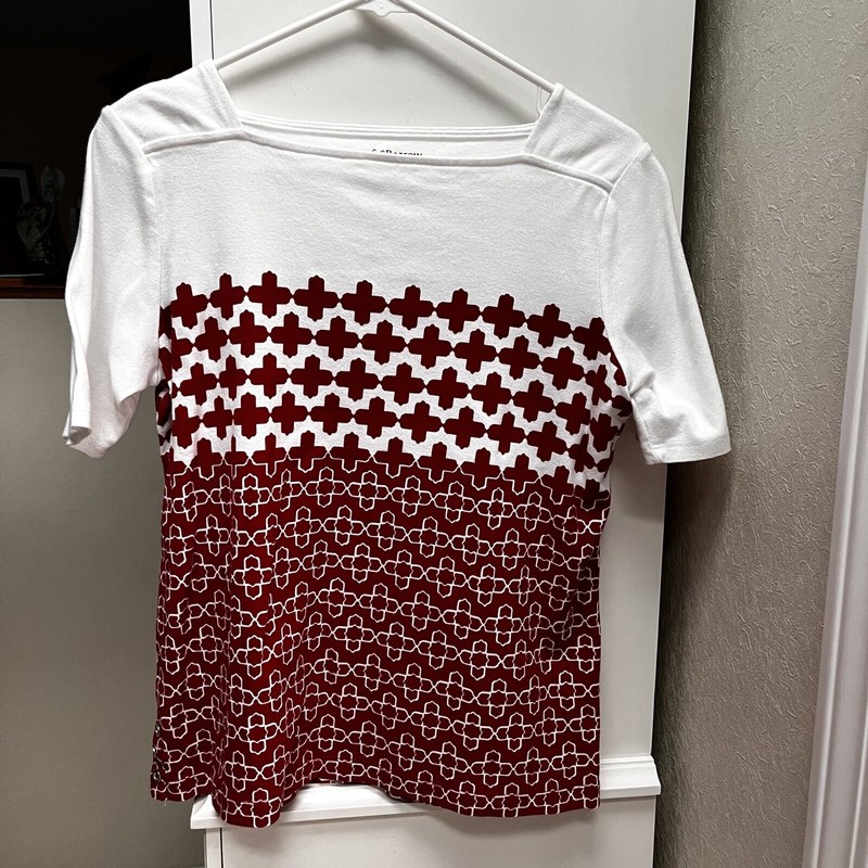 Red & White Cotton Knit Top - Size M - EUC