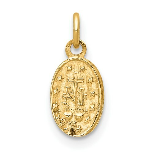 14K SOLID YELLOW GOLD TINY MIRACULOUS MEDAL BLESSED MARY CHARM PENDANT ...