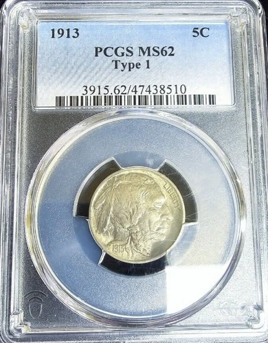 1913 Buffalo Nickel 5c Type 1 Variety PCGS MS62 Mint State Certified First Year