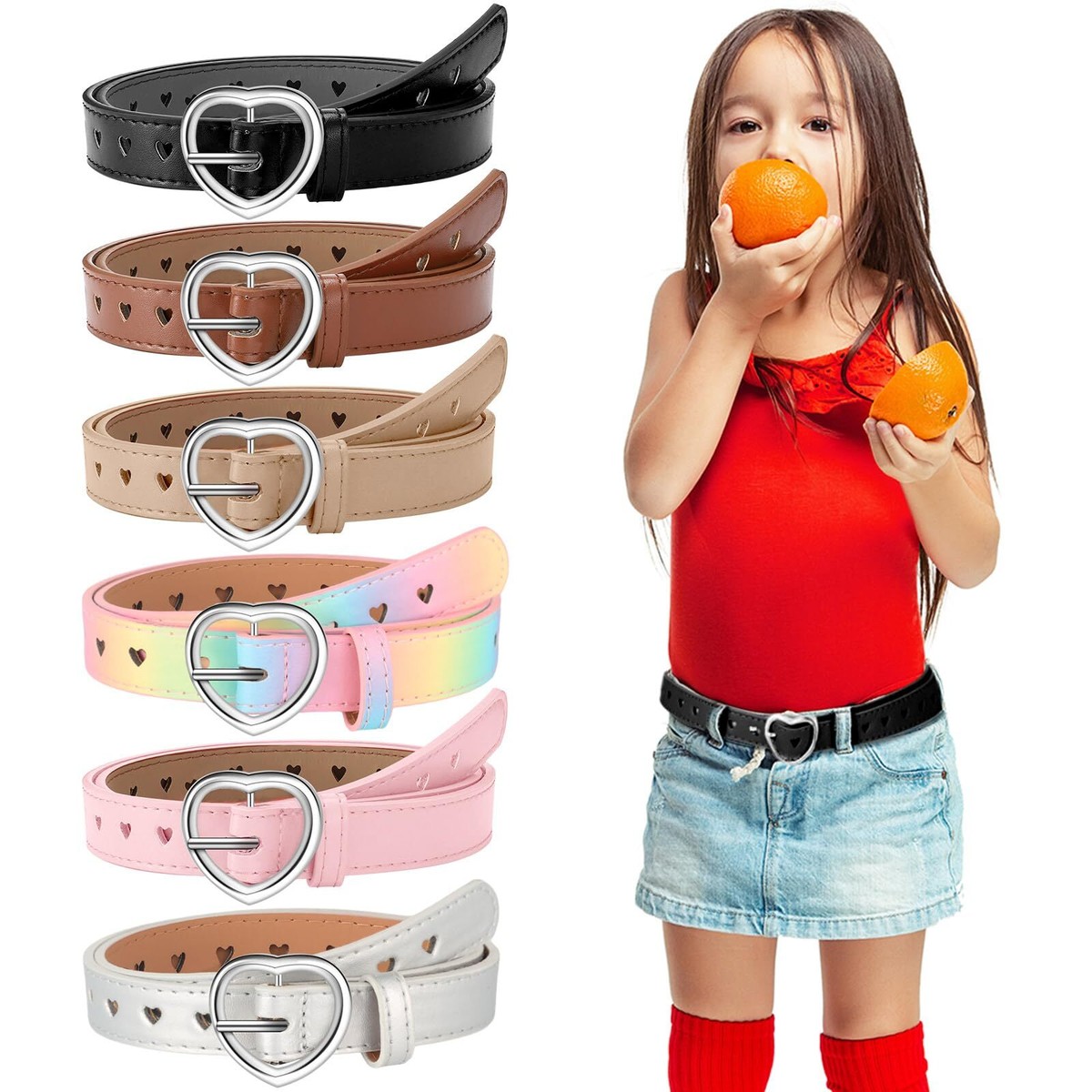 COYUN 2 Piece Girls Belts, Cute Heart Leather Belt
