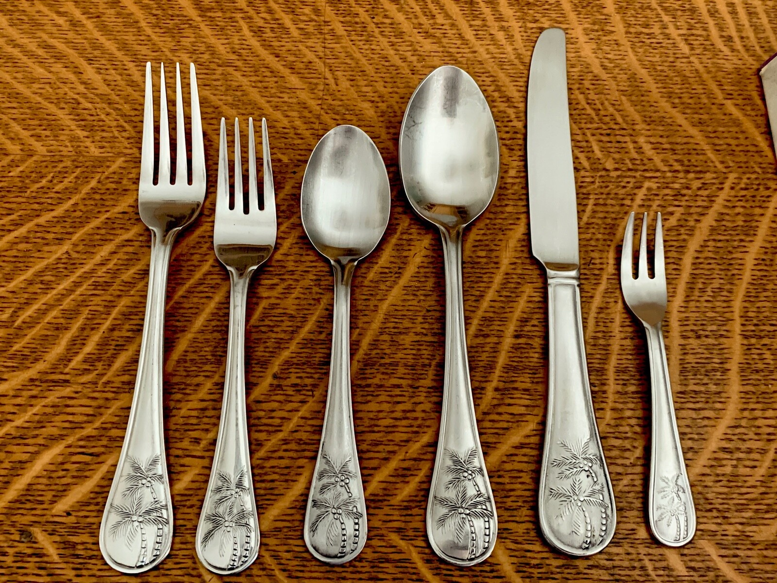 Silverware Pine Tree Pattern CAMBRIDGE *PALM TREE* Stainless FLATWARE SILVERWARE TROPICAL HAWAIi ...