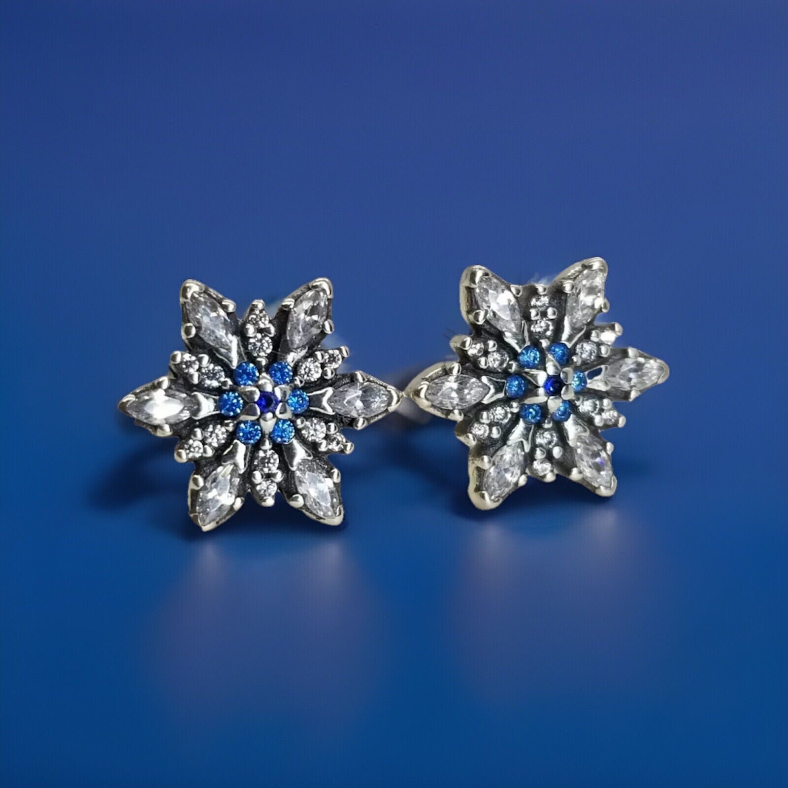 925 Sterling Silver Pandora Crystal Snowflake Drop Earrings