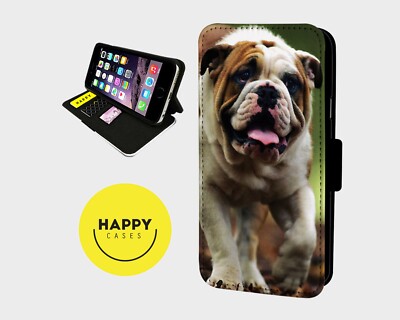 SÜSSE ENGLISCHE BULLDOGGE - Kunstleder Klapp Handy Hülle Cover - iPhone/Samsung