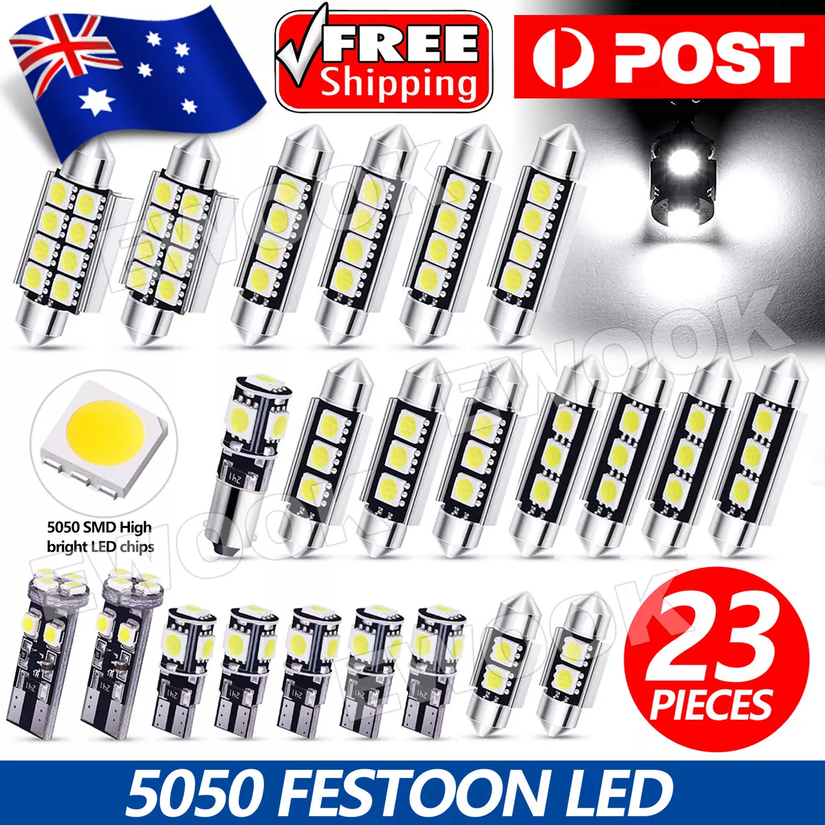23x Car 12v Led Festoon Interior White Light Bulb 5050 5smd Auto Dome Globe