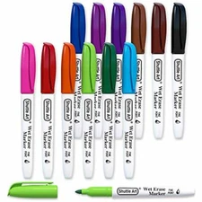 Wet Erase Markers, Shuttle Art 12 Colors Fine Tip Overhead Transparency 