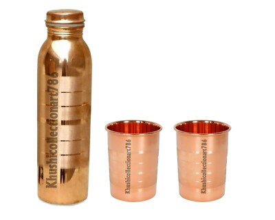 100% Copper Water Bottle 1000 ml Drinking Tumbler Glass 300 ml Ayurveda Health