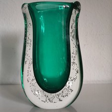 Schwere Muranoglas Vase SEGUSO Flavio Poli bollicini aquamarin klar Luftbläschen