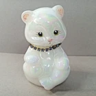 Fenton Iridescent Opalescent Glass Bear Figurine Blue Rhinestone SIGNED Gaskins