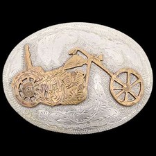 Large Motorcycle Chopper Hand Engraved Belt Buckle
