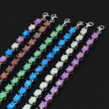 Vikoly Blue/White/Orange/Pink Oval 925 Sterling Sliver Fire Opal Bracelet 18cm