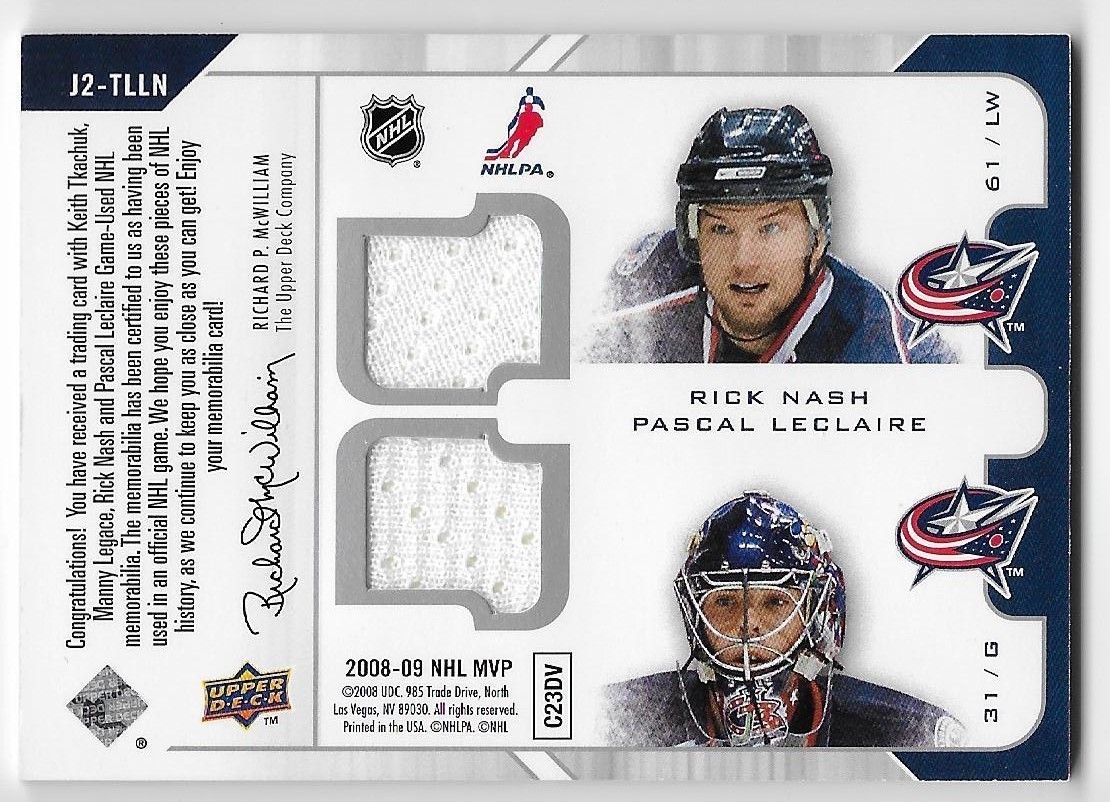 08/09 UPPER DECK MVP 2-ON-2 QUAD JERSEY Hockey (#J2AWLS-J2WBSW) U