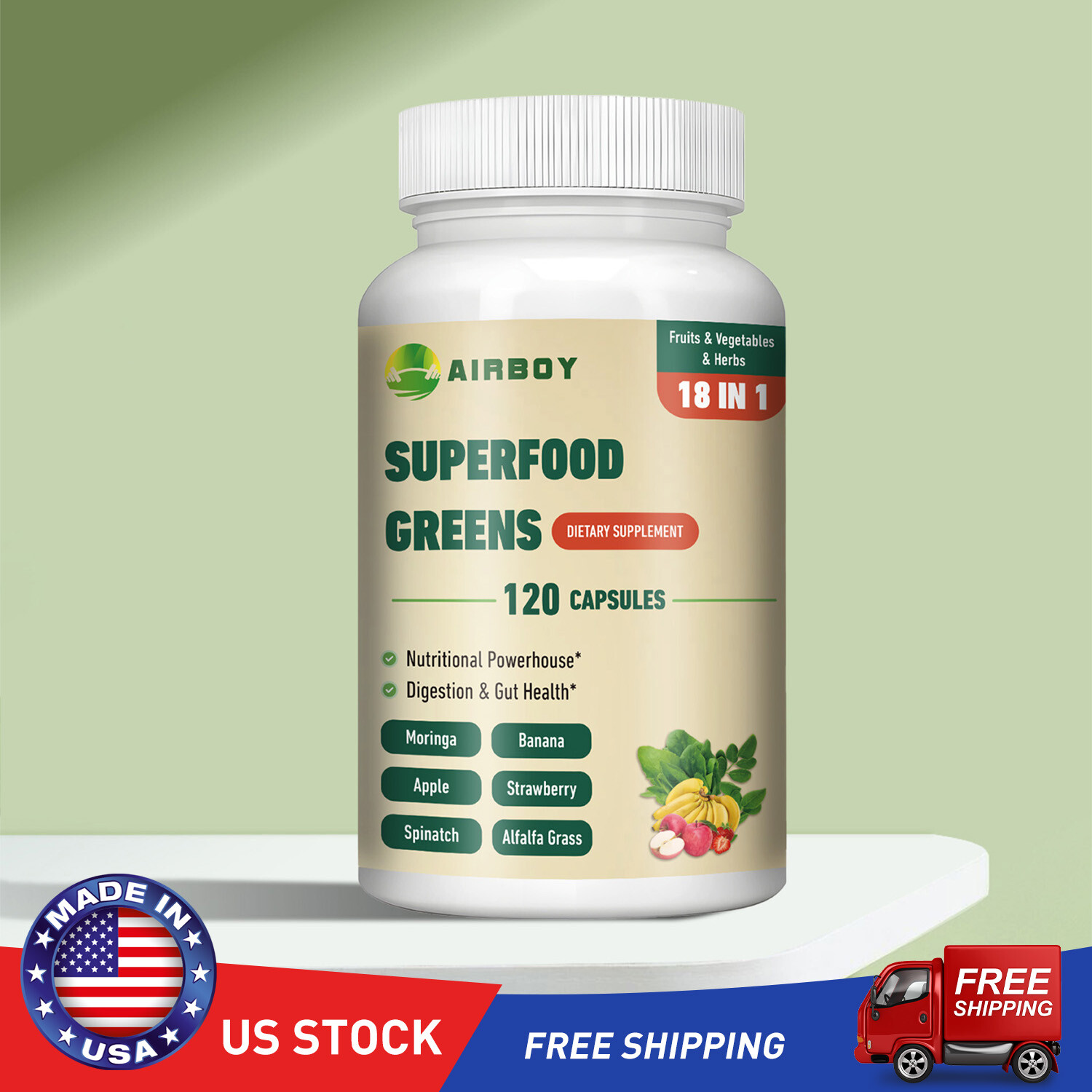 Superfood Greens - Fruits-Support Energy Levels,Enhance Digestive and Gut Health