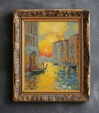 Venice Oil Painting Italy Landscape Original Wall Art Abstract Seascape Grand Ca