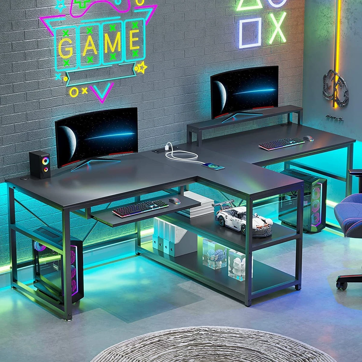 Gaming computer desk 2024 for two monitors