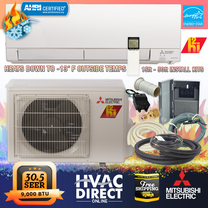 9,000 BTU 30.5 SEER Mitsubishi Mini Split H2i Hyper Heat Single Zone  MZ-FS09NA | eBay