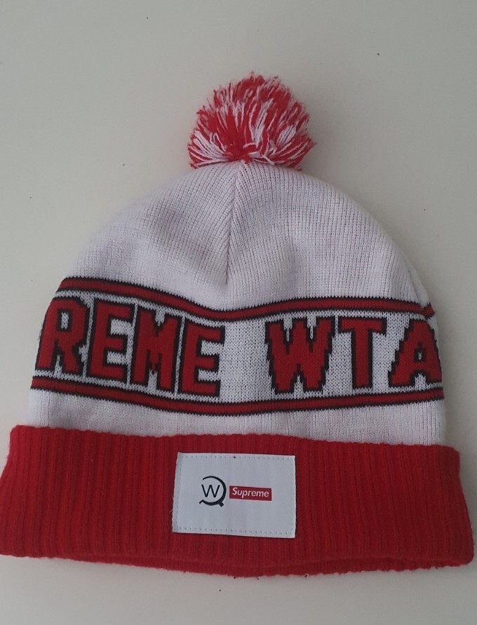 FW21 Supreme x WTAPS beanie Red White Hat | eBay