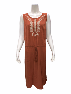 C.Wonder Embroidered Midi Dress w/ Drawstring Waist Cinnamon Size 12 | eBay