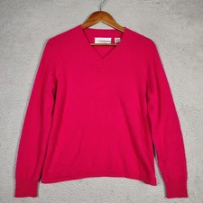 Pursuits, Ltd. Sweater Women's Large Pink 100% Cashmere Knit V-Neck Classic Cozy