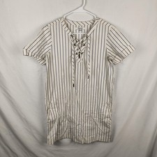 Madewell Dress Womens Small White Stripe Lace Up V Neck Shift Pockets Casual