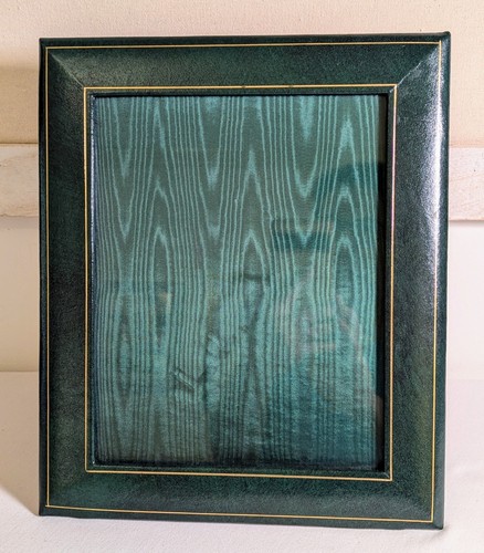 Vintage Charing Cross Leather Picture Frame Gold Tooling Green Silk 8"x10" EUC