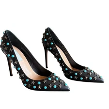 Valentino Garavani Star Studded Turquoise Stud Rockstar Leather Pumps EU 38 US 8