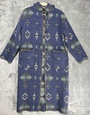 Woolrich Aztec Blanket Coat Womens Large Wool Blend Hooded Reversible Duster VTG