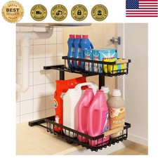 Moisture Resistant Under Sink Organizer with Smooth Sliding Rails - Black Finish