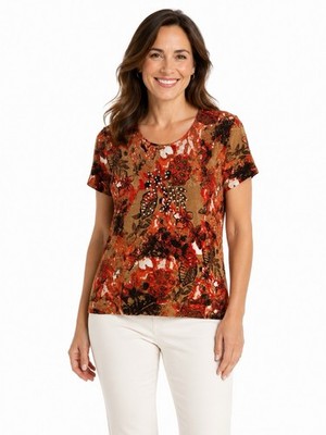 Requirements Women s Floral Print Short Sleeve Knit Top Size Large - 0621