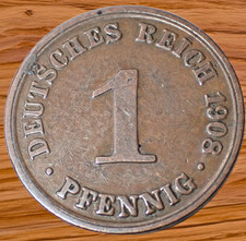 1908-A German Empire 1 Pfennig Coin EF