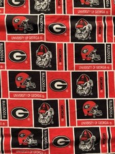 University of Georgia Bulldogs Cotton Fabric Remnant 1/2 Ydx44" Football Helmets