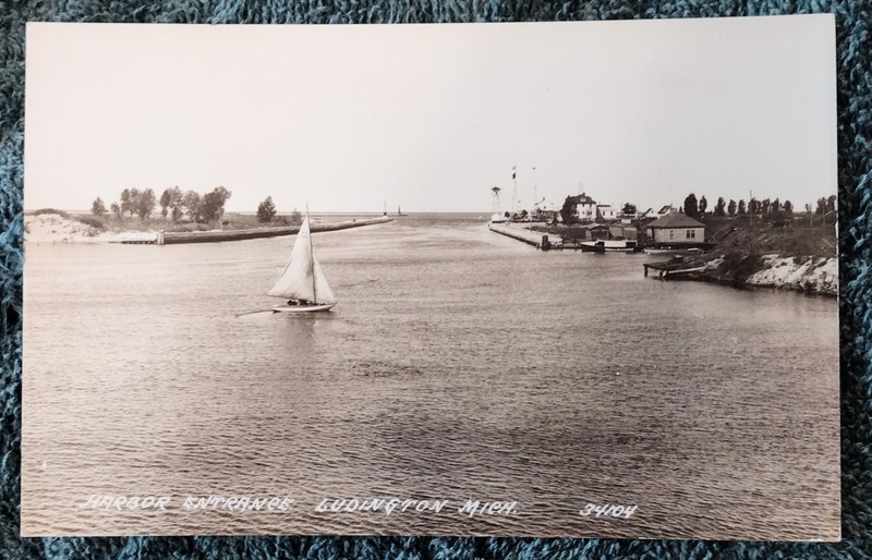 Ludington Michigan Harbor Entrance RPPC