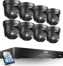 ZOSI 16CH 4K PoE Security Camera System with 4TB HDD and 8 Infrareds Cameras