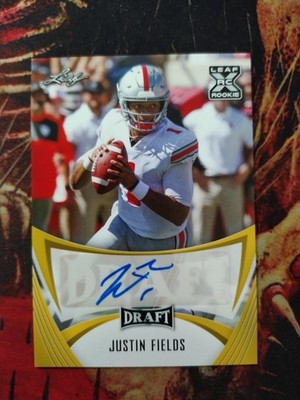 Justin Fields Draft Leaf Rookie Card Gold/Yellow Parallel BA-JF1